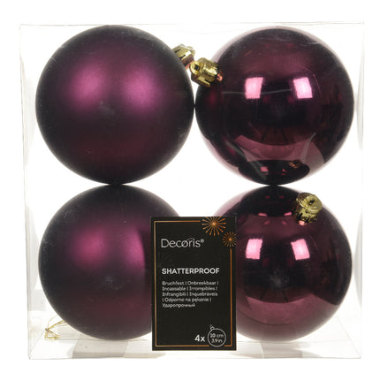 Kerstballen mix donker mauve kunststof - box 4 stuks