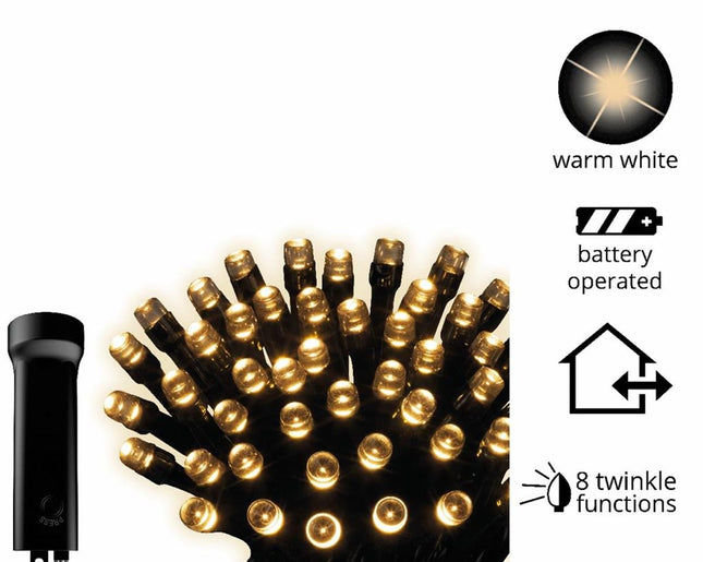 Lumineo LED Durawise twinkle binnen- en buitenverlichting op batterijen - 7,1 m - 96 lamps - warm wit