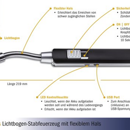 TFA flexibele oplaadbare aansteker met USB