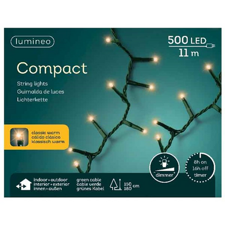 Lumineo LED Compact lights voor binnen+buiten - 500 lamps - 11 meter - klassiek warm