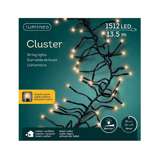 Lumineo LED Clusterverlichting voor binnen+buiten - 14  m - 1512 lamp - klassiek warm