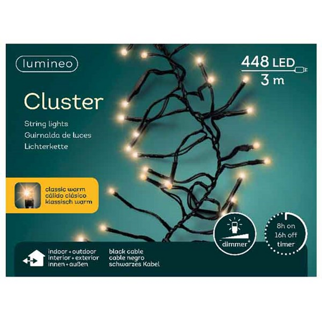 Lumineo LED Clusterverlichting voor binnen+ buiten - 4,2 meter - 448 lamp - klassiek warm