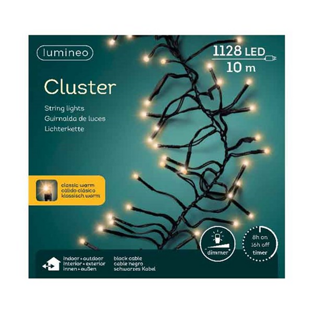 Lumineo LED Clusterverlichting voor binnen+ buiten - 10,5 meter - 1128 lamps -  klassiek warm