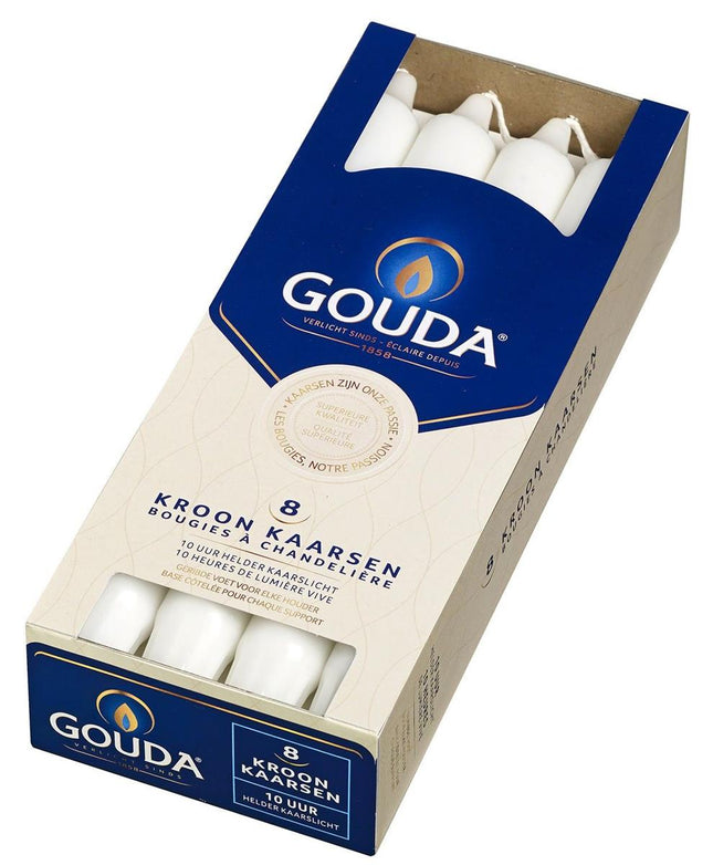 Gouda Kroonkaars 240mm lang x 24mm dik - doos 8 stuks - satijnwit