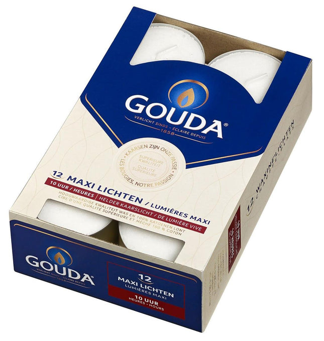 Gouda Waxinelicht Maxi doos 12 stuks - 10 branduren - wit