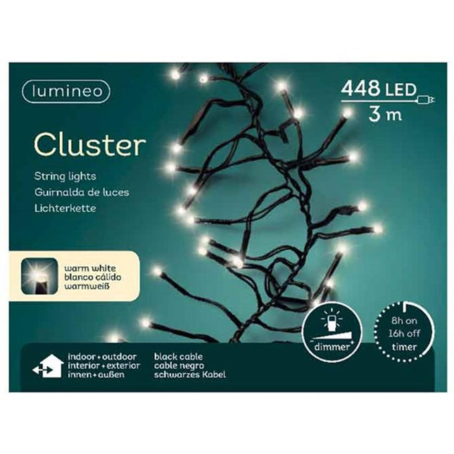 Lumineo LED Clusterverlichting voor binnen+buiten - 4,2 meter - 448 lamps - warmwit