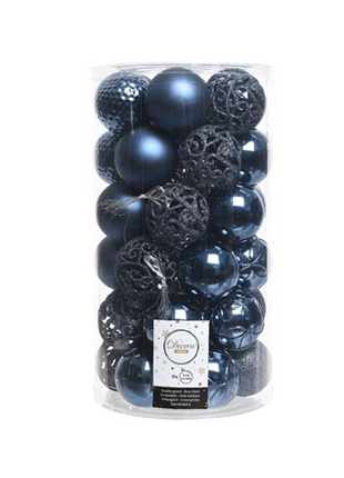 Kerstballen kunststof mix koker 37 stuks - Ø6cm - nacht blauw