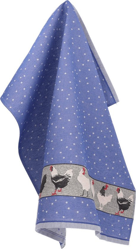 Bunzlau Castle Tea Towel Chickens Royal Blue