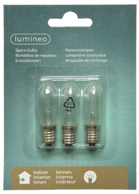 Lumineo reservelamp 1W, E10, 5 Volt - 3 stuks