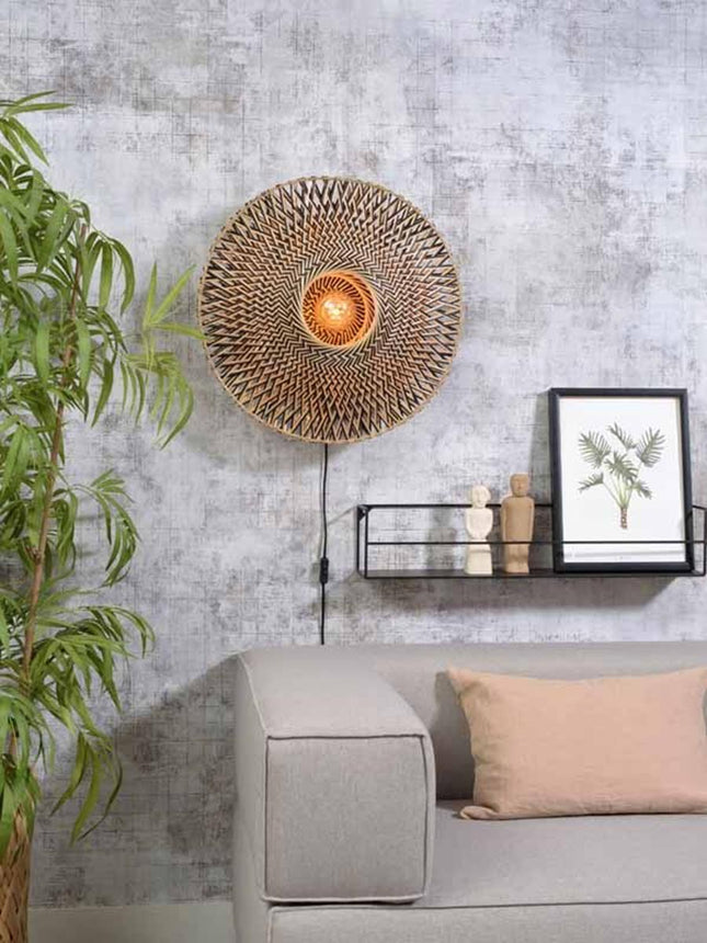 Wandlamp Bali bamboe dia.60x15cm zwart/naturel, M