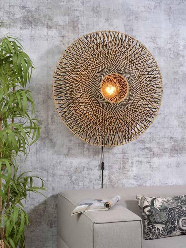 Wandlamp Bali bamboe dia.87x20cm zwart/naturel, L