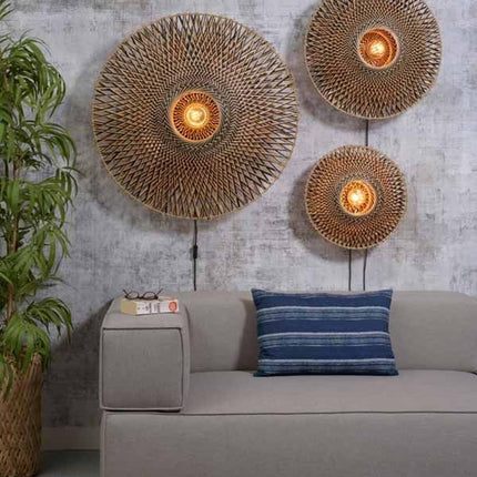 Wandlamp Bali bamboe dia.87x20cm zwart/naturel, L