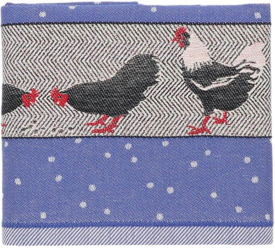 Bunzlau Castle Tea Towel Chickens Royal Blue