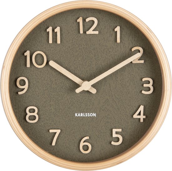 Karlsson Table Clock Pure wood grain - moss green