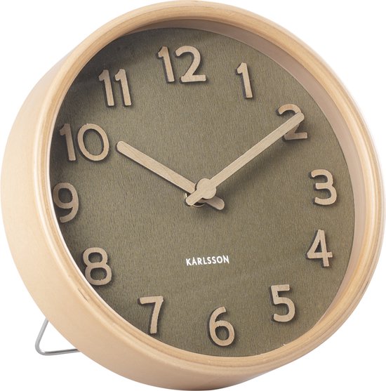 Karlsson Table Clock Pure wood grain - moss green