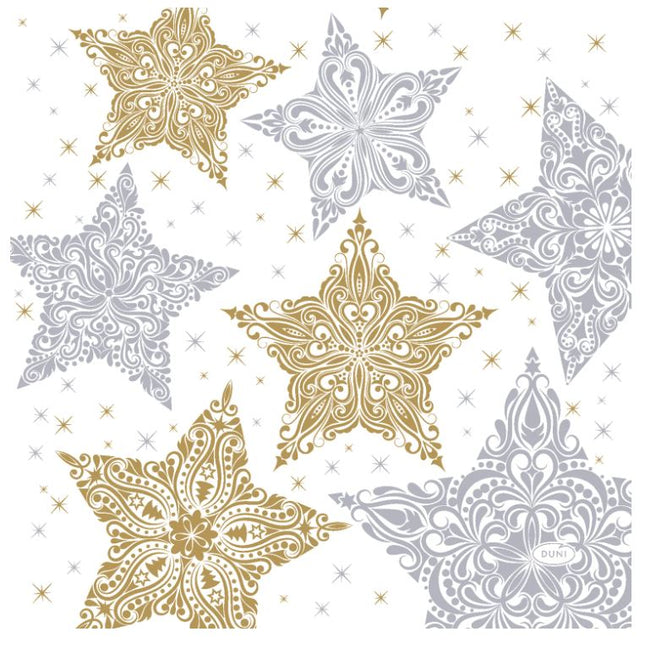 Duni servetten Snow Stars White - 33x33cm