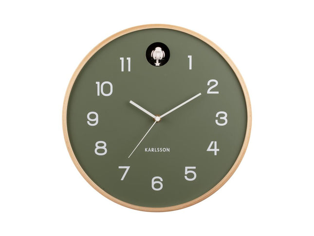 Karlsson Wall Clock natural Cuckoo birch wood - jungle green