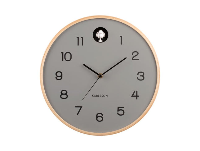 Karlsson Wall Clock natural Cuckoo birch wood - mouse grey