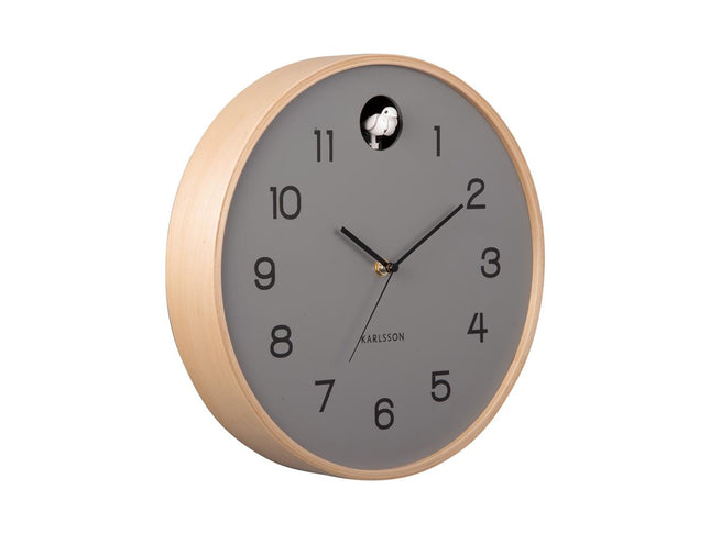 Karlsson Wall Clock natural Cuckoo birch wood - mouse grey