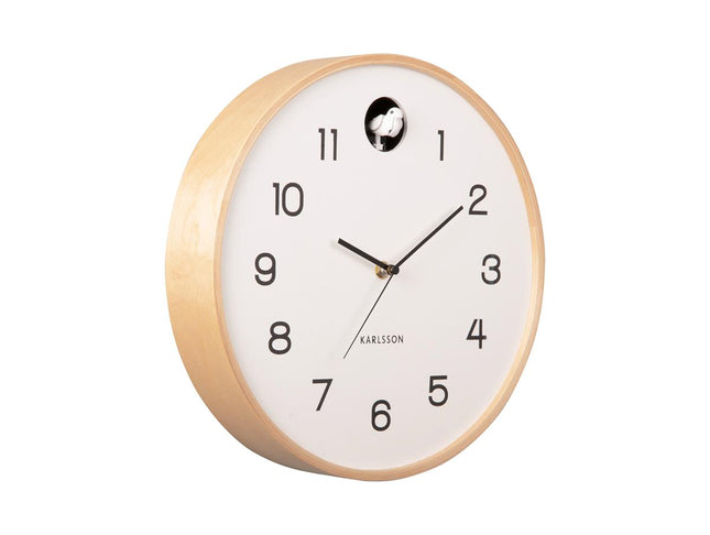 Karlsson Wall Clock natural Cuckoo birch wood - white