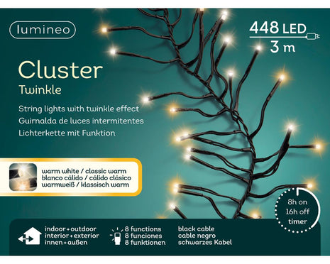 Lumineo LED Cluster lights 8 functies twinkel effect voor binnen+buiten - 300cm